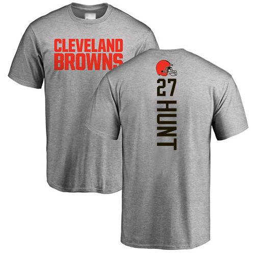 Men Cleveland Browns Kareem Hunt Ash Jersey #27 NFL Football Backer T Shirt